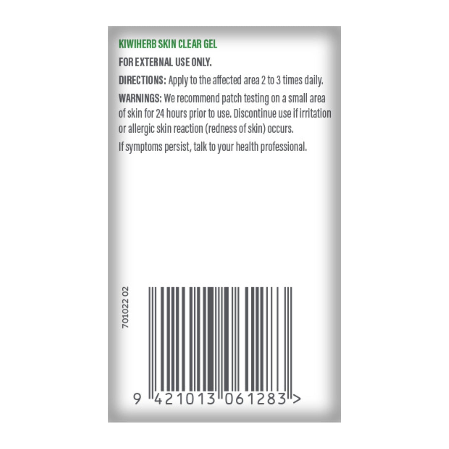 Side of the box of Skin Clear Gel with ingredients like Manuka, Totarol and Meadowfoam.