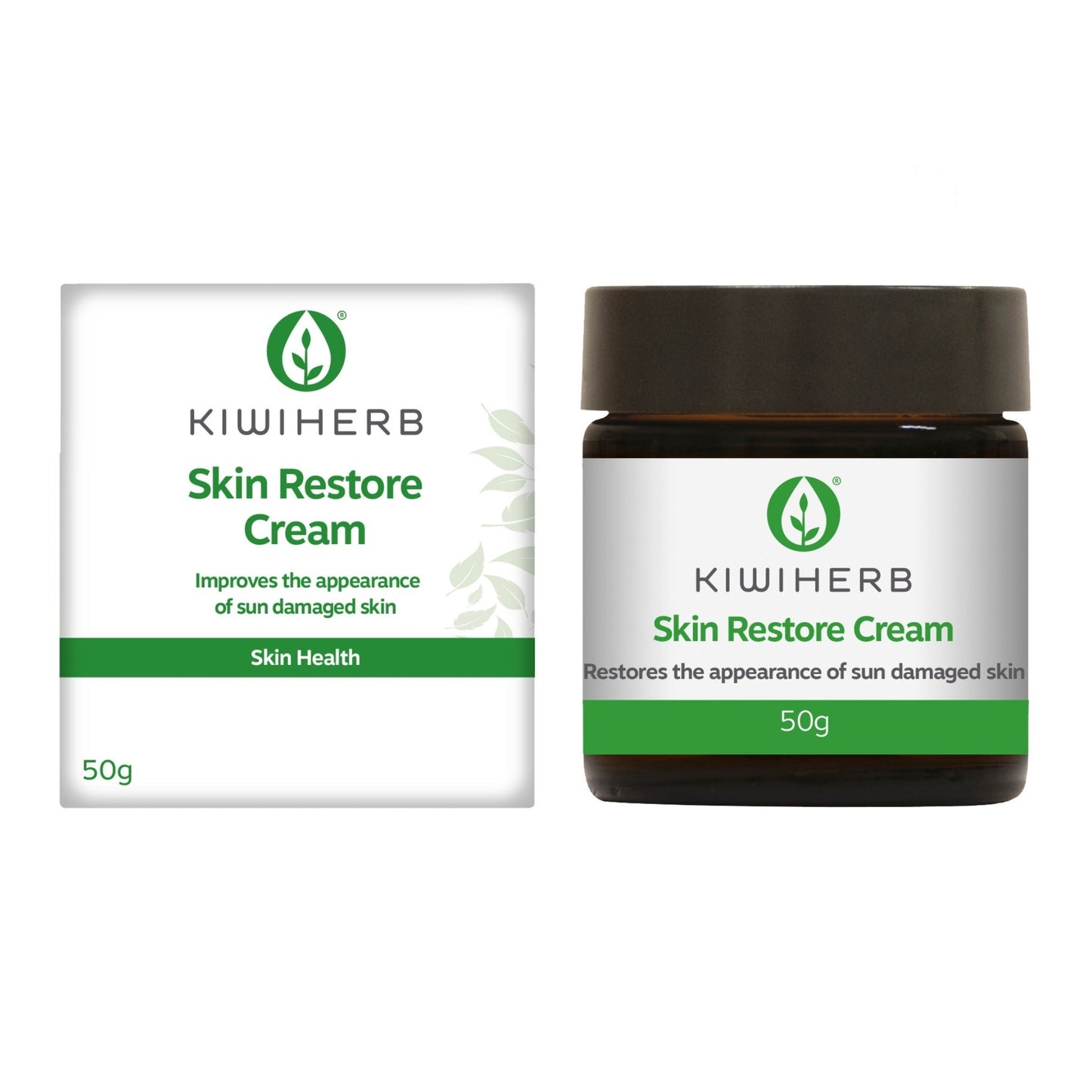Skin Restore Cream for sun damaged skin with packaging. 